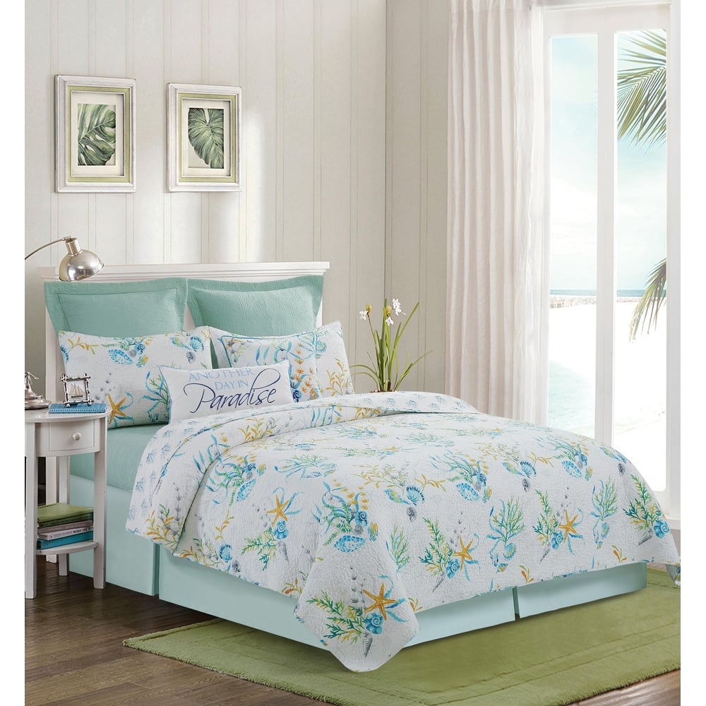 Marlowe Sound Coastal Beach Cotton Quilt Set - Reversible and Machine Washable