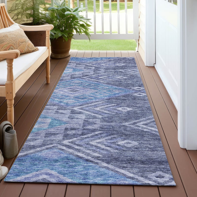 Machine Washable Indoor/ Outdoor Boho Tribal Chantille Rug