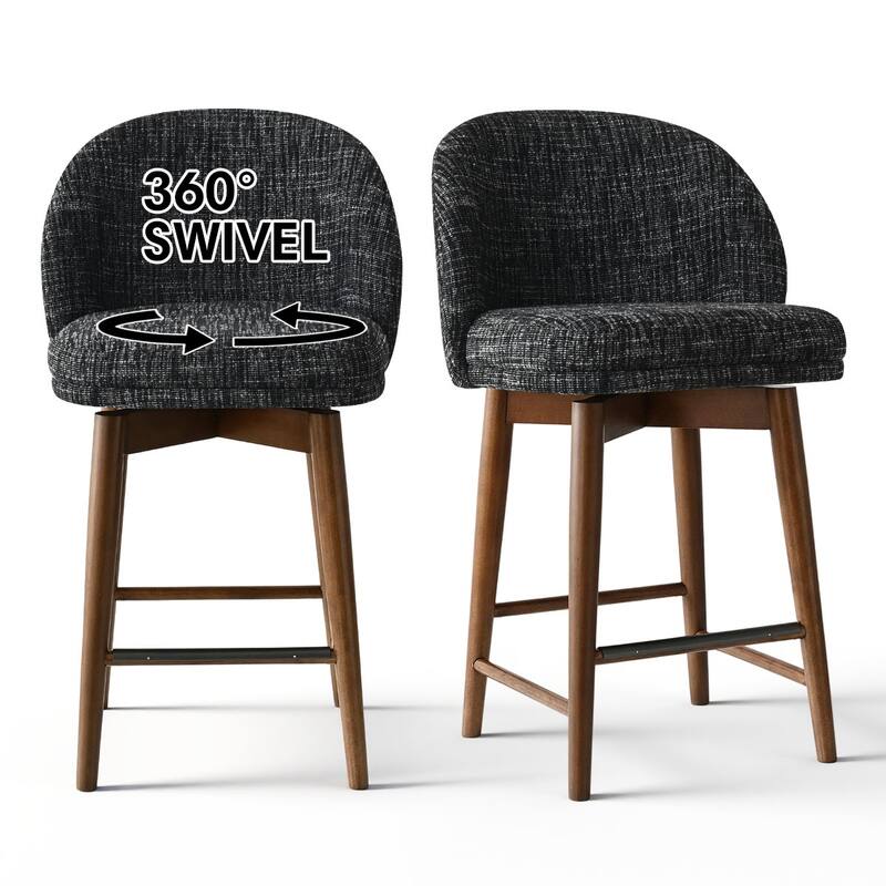 25.5" Swivel Upholstered Counter Stool Solid Wood Leg(Set of 2)