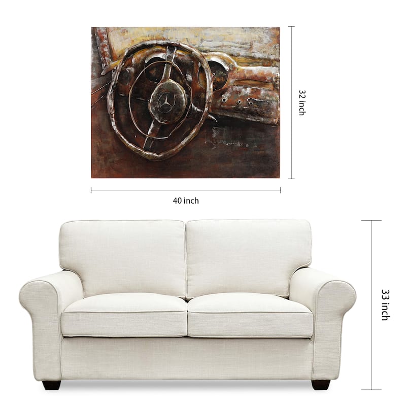 "Benz" Mixed Media Iron Hand Painted Dimensional Wall Art