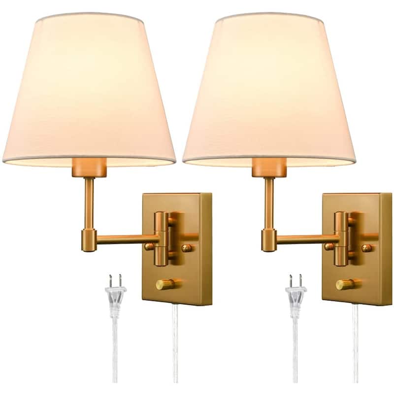 Udine Traditonal 2-Pack Plug in Wall Lights Fabric Shade Swing Arm Wall Lamps