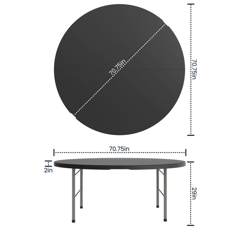 5.89-Foot Round Bi-Fold Plastic Banquet Folding Table with Handle - 70.75"D x 70.75"W x 29"H