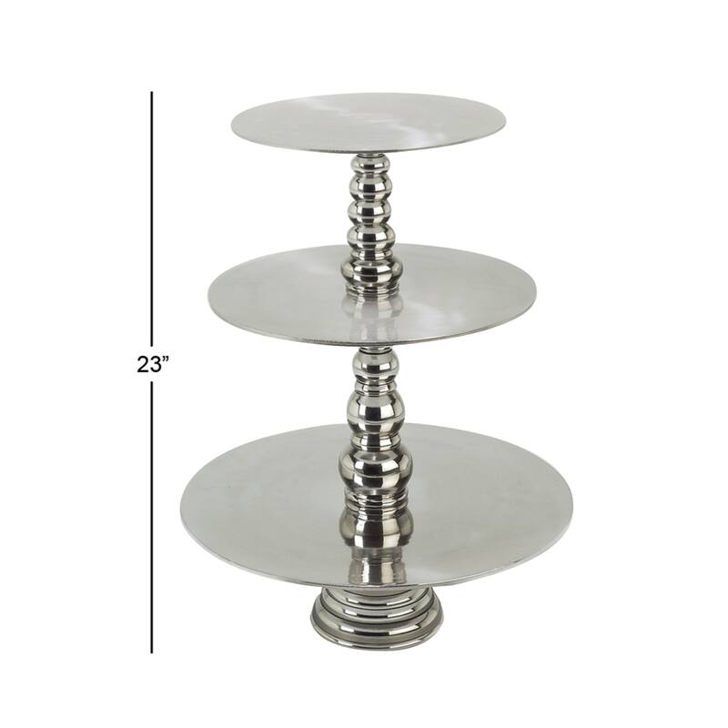 Aluminum Metal 3 Tier Tiered Server with Bubble Inspired Center and Tiered Base - Silver - Roche River Decor
