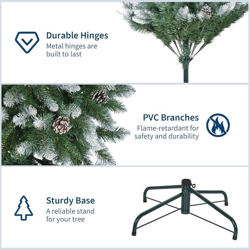 Christmas Tree, Pre-Lit 4.5 Ft Artificial Pine with LED Lights, Hinged Holiday Tree with Foldable Metal Base for Home