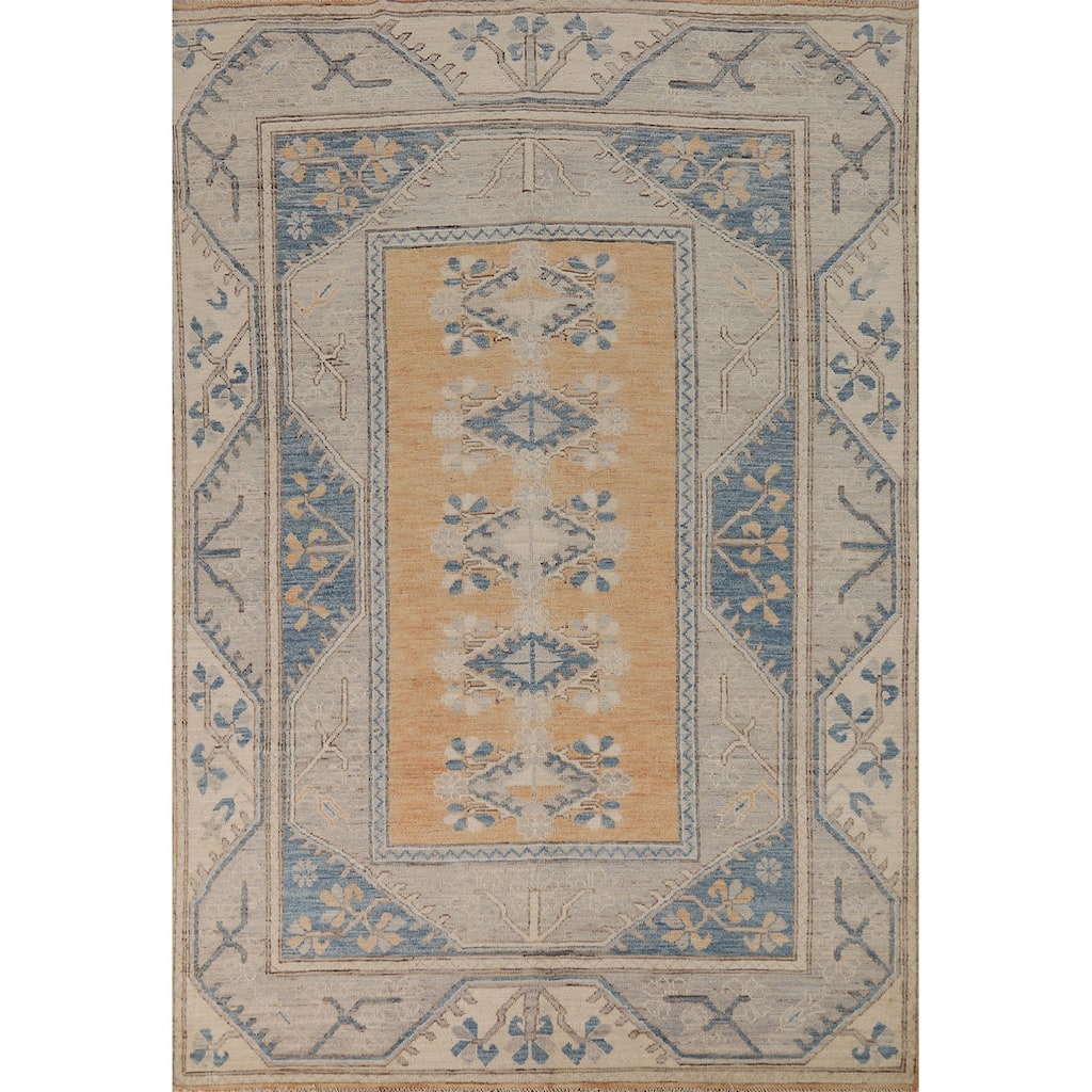 Vegetable Dye Orange Oushak Turkish Area Rug Hand-Knotted Wool Carpet - 5'7"x 7'11"