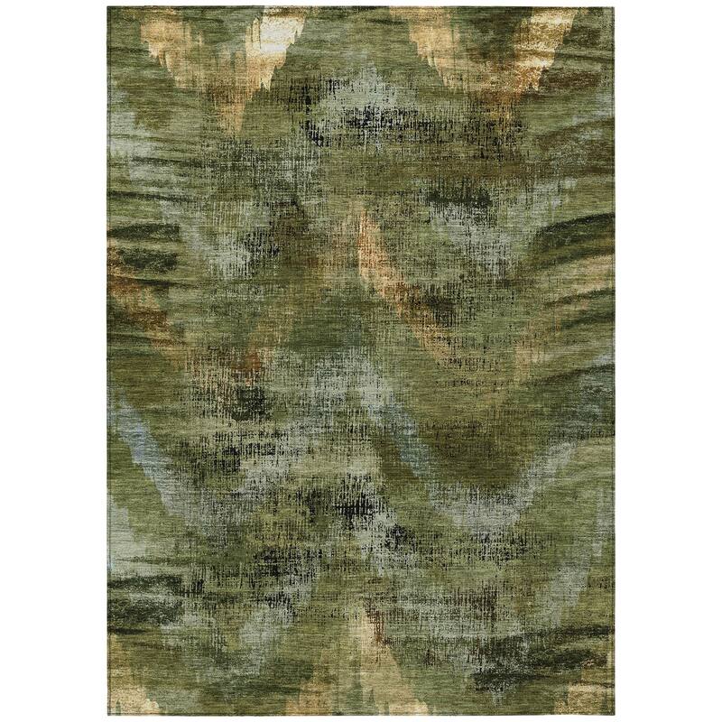 Machine Washable Indoor/ Outdoor Chantille Distressed Chevron Rug