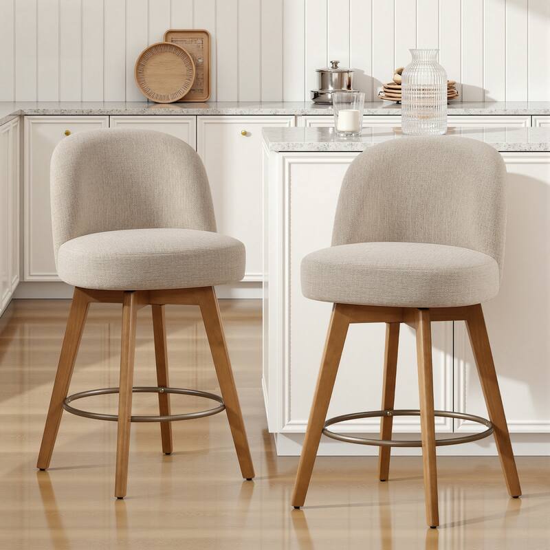 26" Upholstered Swivel Counter Stool With Solid Wood Frame - 37.8"H x 19.7"W x 23.2"D