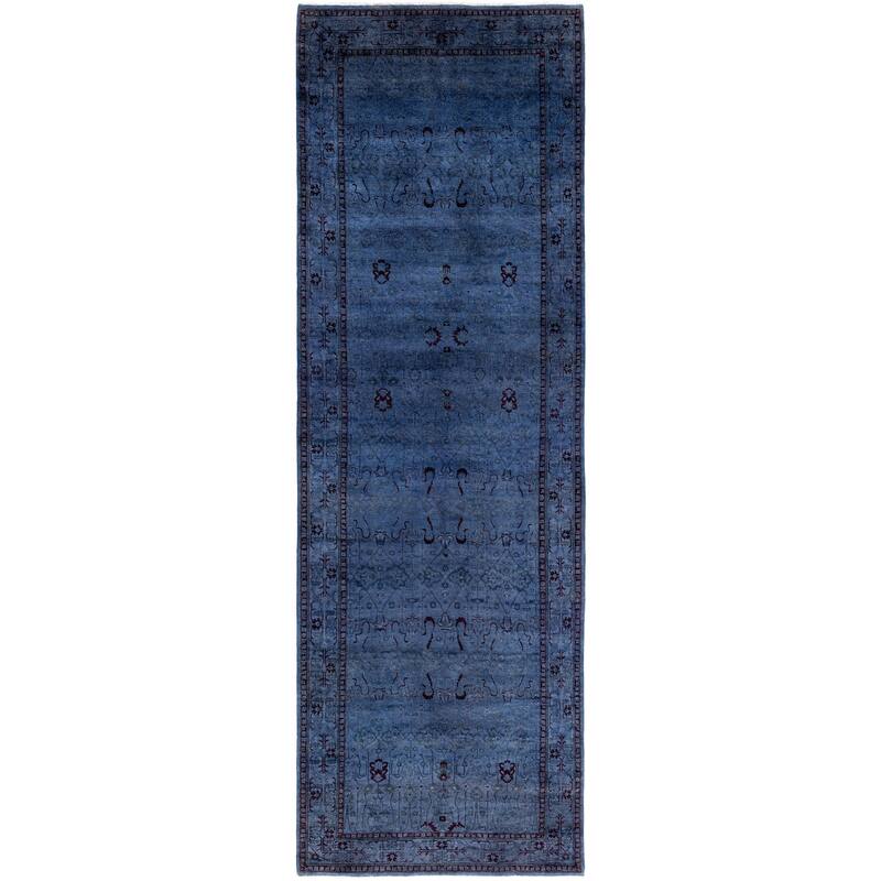 Overdyed One-of-a-Kind Hand-Knotted Runner Rug - Blue - 4' 1" x 12' 7"