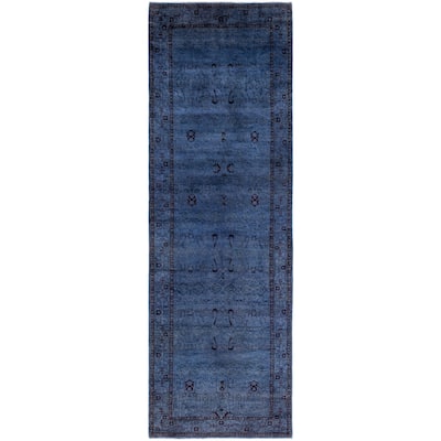 Overdyed One-of-a-Kind Hand-Knotted Runner Rug - Blue - 4' 1" x 12' 7"