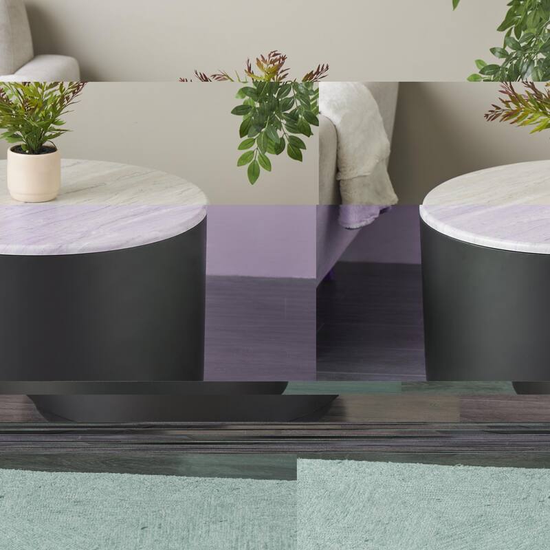 Metal Pedestal Accent Table with Faux White Marble Top - Black - Roche River Decor
