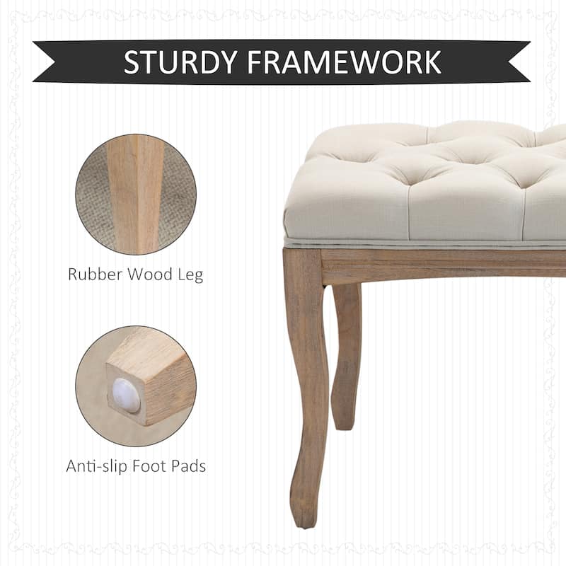 HOMCOM 43" Upholstered Entryway Bench, Linen Fabric Ottoman Stool