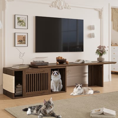 TV Stand With Extendable Table, Litter Box Enclosure with Cat Scratcher