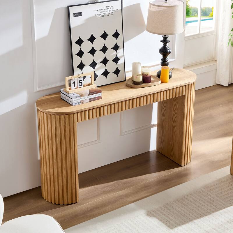 59.05''Console Table With Drawer For Entryway With Unique Vertical Stripe Design