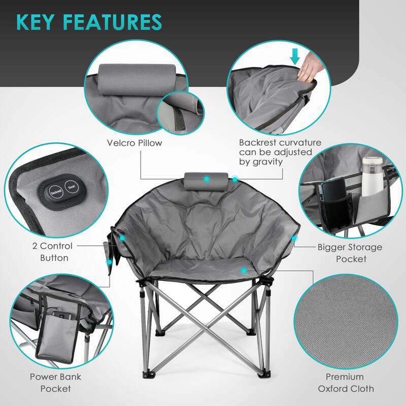 Oversized Heated Camping Chair with 20,000mAh Power Bank, 10S Quick Heated Chair, 3 Levels Adjustable Heated Camp Chairs
