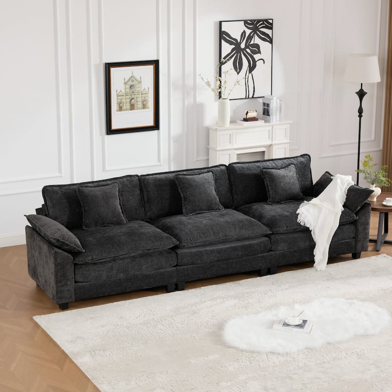 Modular Deep Seat Sectional Sofa 3 Seater Chenille Upholstered Couch