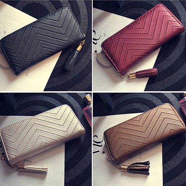 Shop Women Faux Leather Card Holder Long Wallet Clutch Checkbook Tassel