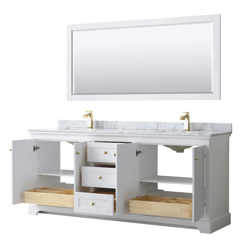 Avery 80-inch Double Vanity, Marble Top, Square Sinks, 70-inch Mirror