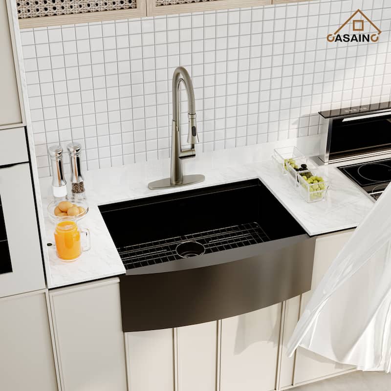 Stainless Steel 30 in. Single Bowl Farmhouse Apron Workstation Kitchen Sink with Brushed Nickel Faucet and Accessories