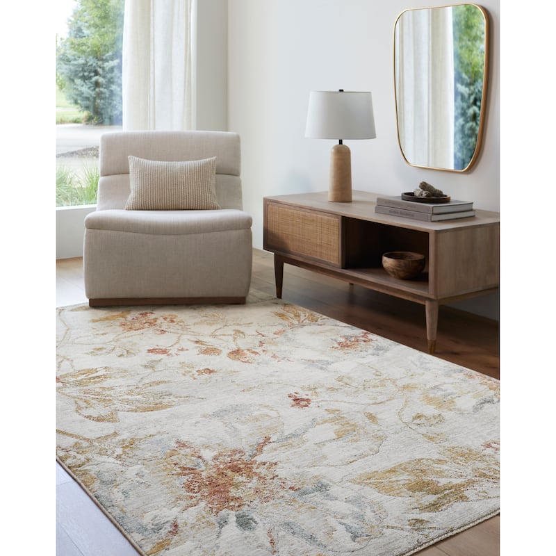 Livabliss Tropical Roseanne Floral & Botanical Area Rug - 2'7" x 3'11" - Light Gray