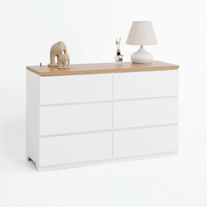 6-Drawer Wooden Storage Cabinet, Dresser & Clothes Organizer, Wide Storage Tower