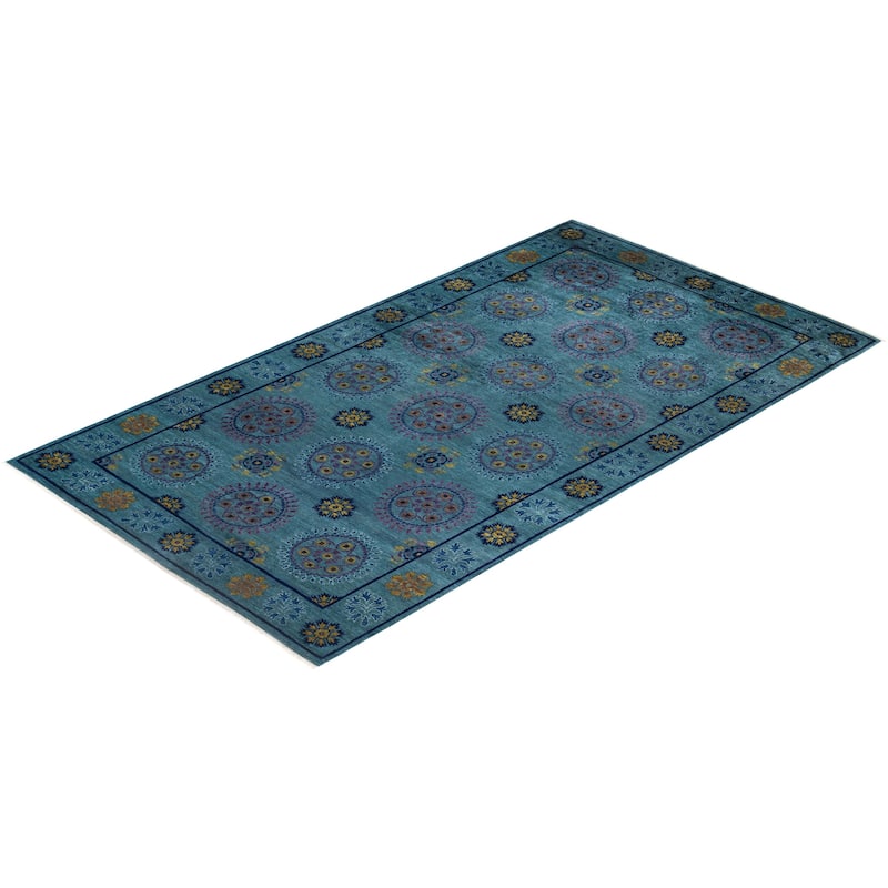 Overton Handknotted Wool Vintage Inspired Contemporary Suzani Green Area Rug - 16' 8" x 9' 2"
