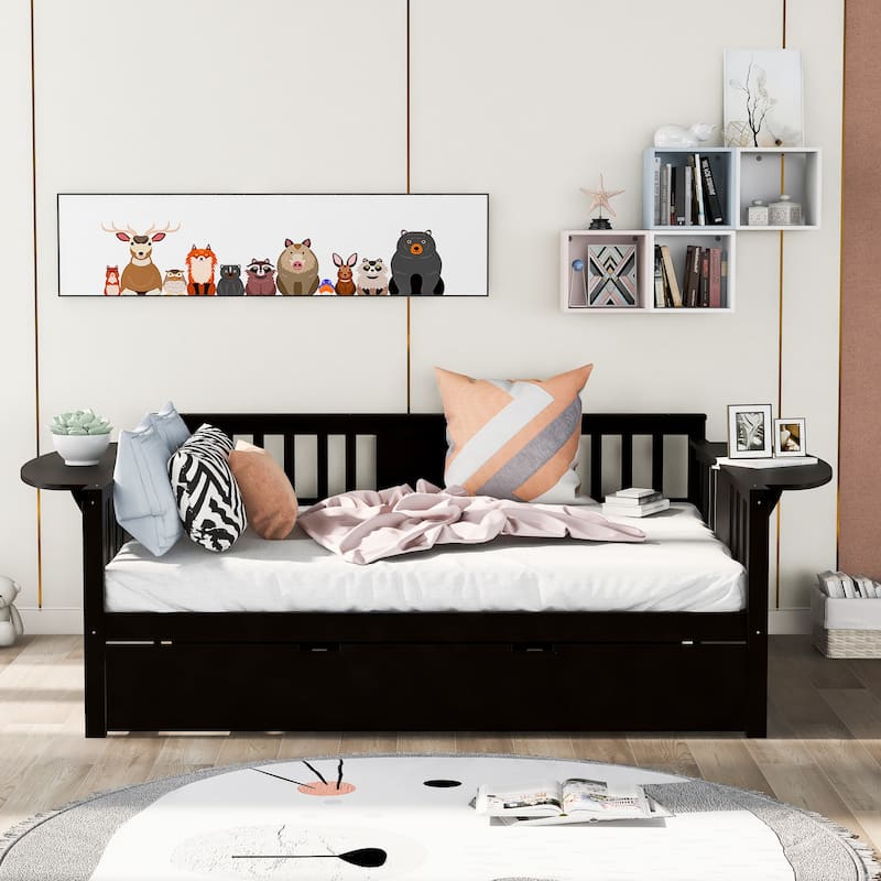 Wooden Daybed with Trundle Bed, Sofa Bed for Bedroom or Living Room