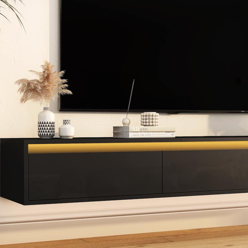 Floating TV Stand Wall Mounted TV Shelf with Power Outlet