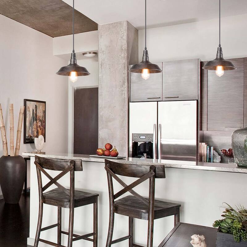 Modern Industrial 1-Light Farmhouse Pot Pendant Lights for Kitchen Island - L10.2"xW10.2"xH9.05"
