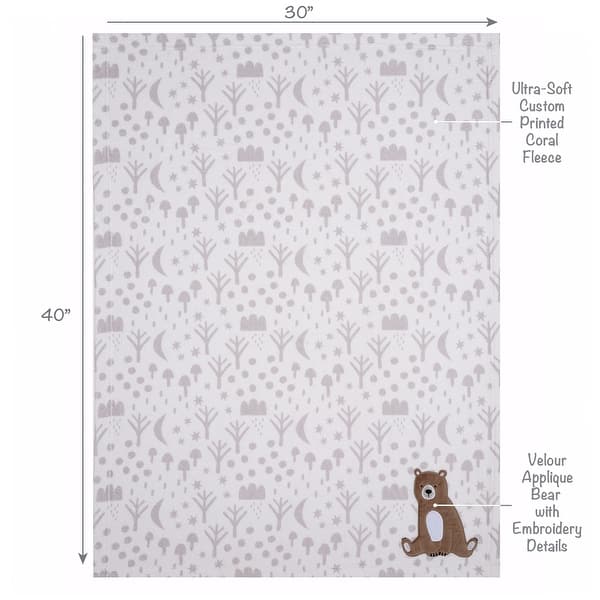 Bedtime Originals Sleepytime Bear White/Brown Soft Fleece Baby Blanket