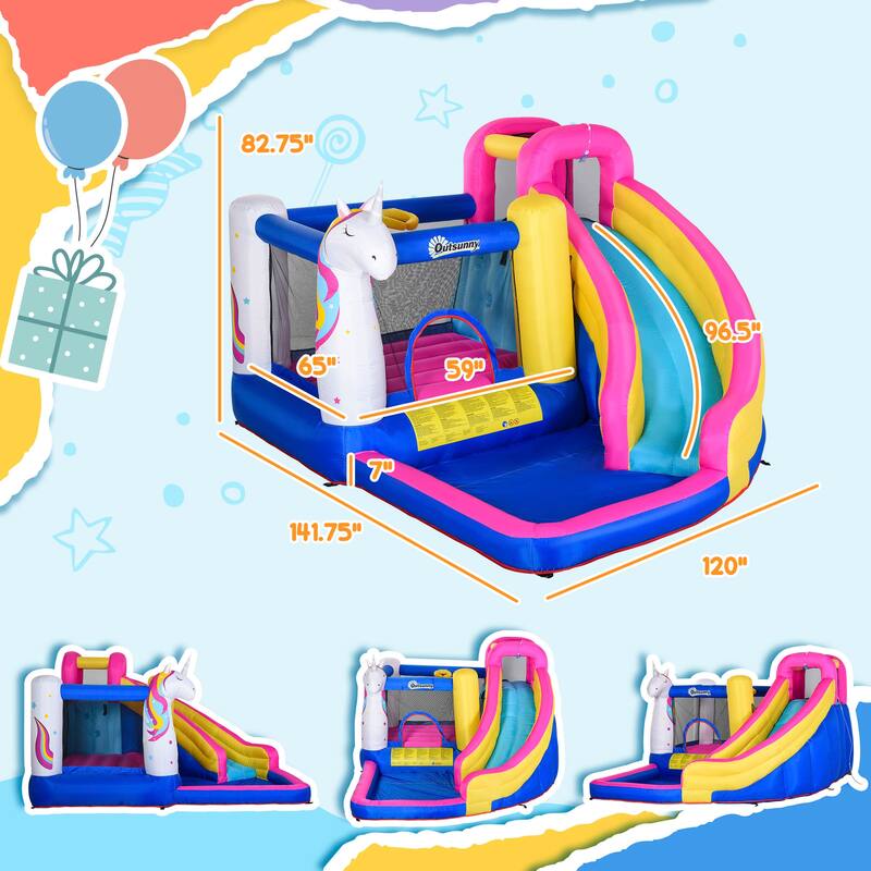 Outsunny Kids Bounce Castle House Inflatable Trampoline Water Slide Pool Climbing Wall 5 in 1 with Inflator for Kids Age 3-8