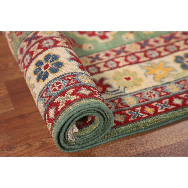 Light Green Kazak Oriental Rug Handmade Traditional Wool Carpet - 2'7" x 3'10"