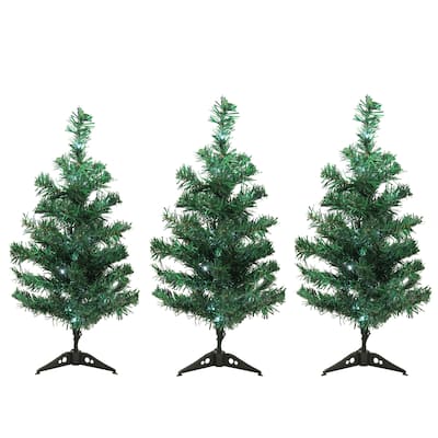 Set of 3 LED Lighted Christmas Tree Driveway or Pathway Markers Outdoor Decorations - 24"