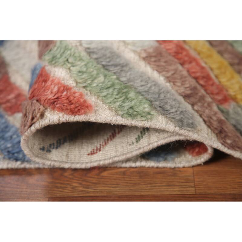 Hand Knotted Oriental 100% Wool Carpet Modern Stripe Multi-Colored Abstract Area Rug - 7' 9'' X 5' 8''