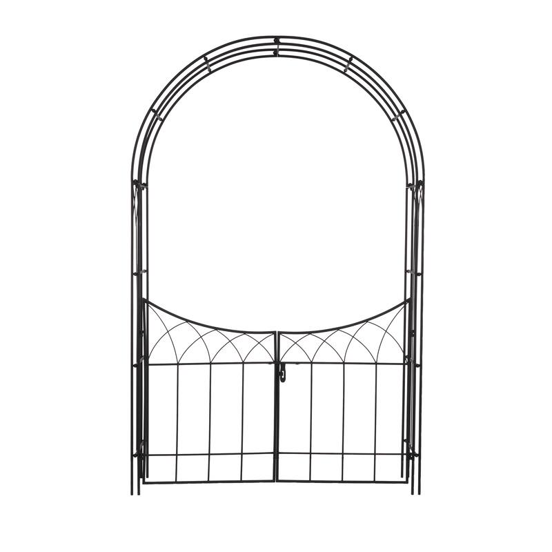 White or Black Metal Traditional Garden Arch Arbor with Gate 86"H