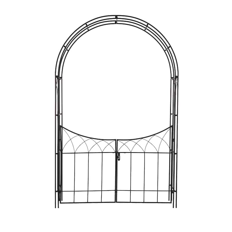 White or Black Metal Traditional Garden Arch Arbor with Gate 86