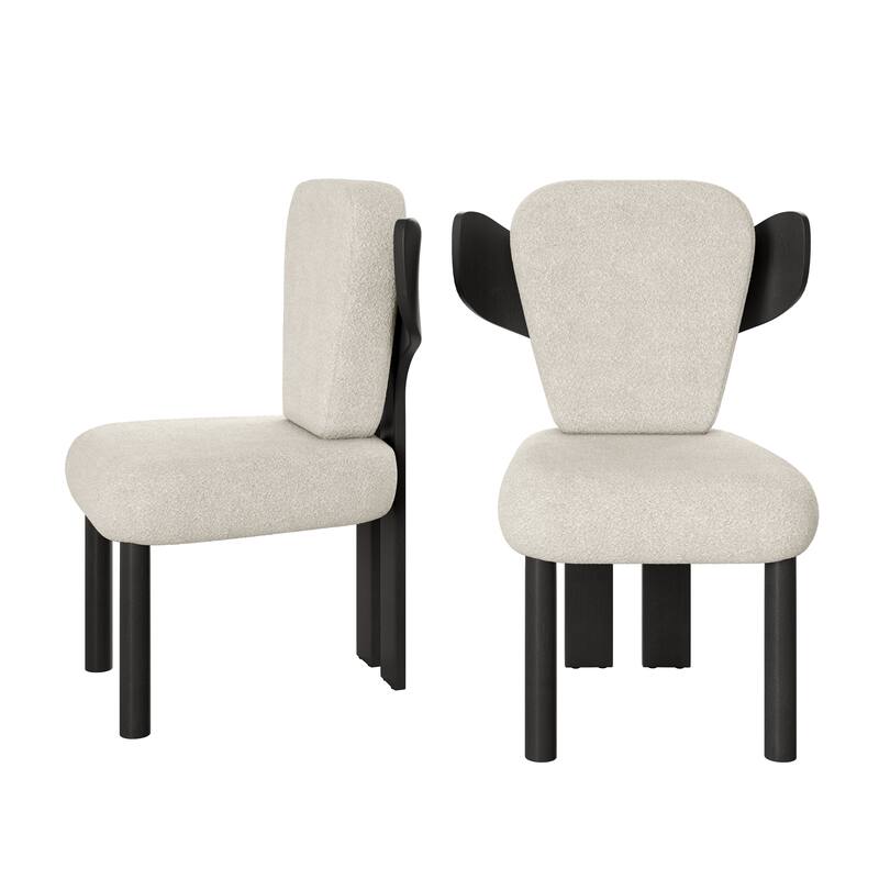 Corvus Delhi Teddy Fabric Upholstery Dining Chairs with Wood Legs (Set of 2) - White