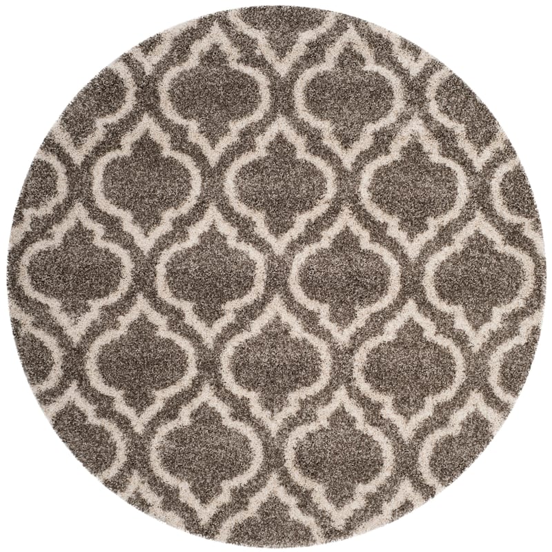 SAFAVIEH Hudson Shag Sheilah Moroccan 2-inch Thick Rug - 5'3" Round - Grey/Ivory