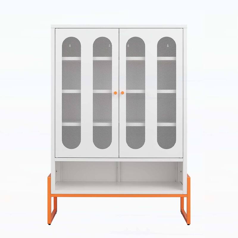 Minimalist Shoe Cabinet with Adjustable Mesh Doors - White