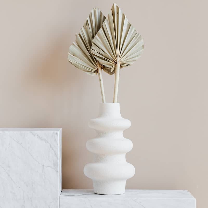 8 Inch Tall Beige Ceramic Vase
