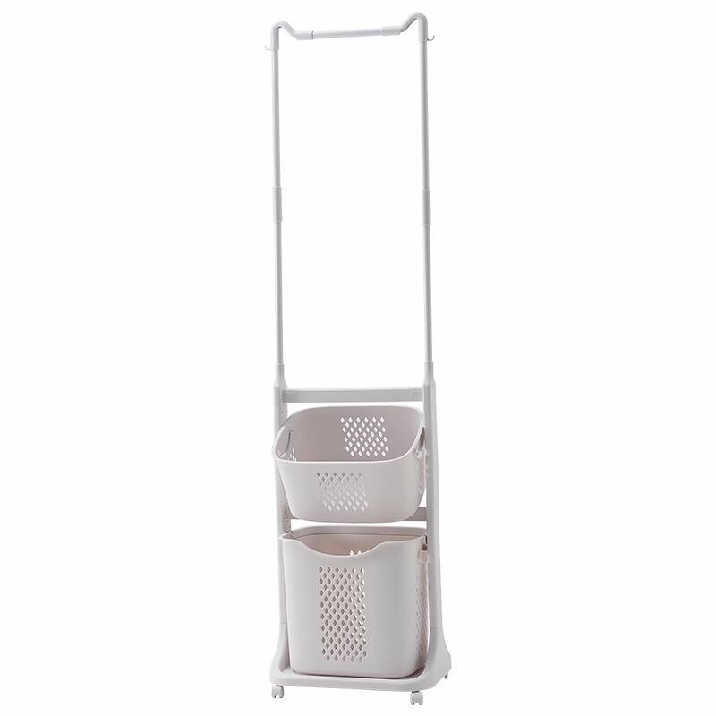 2-Tier Rolling Laundry Hamper with Removable Baskets and Hanging Rod
