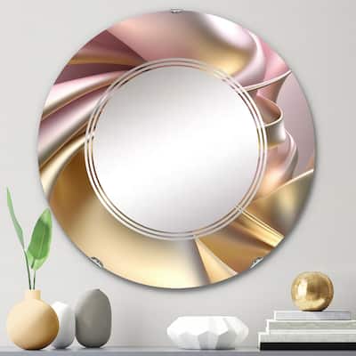 Designart 'Smooth Liquid Gold In Soft Shades Of Gold And Taupe VII' Printed Abstract Liquid Ink Wall Mirror