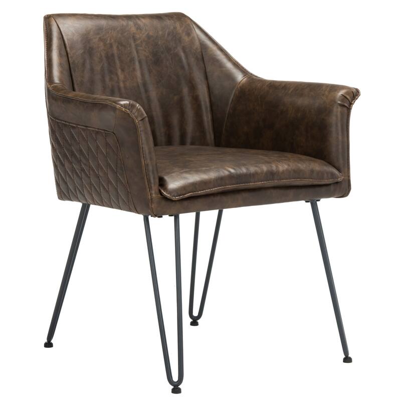 SAFAVIEH Beverley 19"H Brown Leather Dining Chair (Set of 2) - 26.8" x 24" x 31.3" - 27Wx24Dx31H