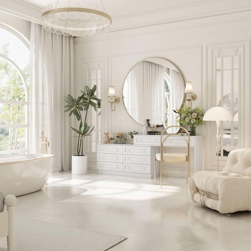 Multi-Functional White Dresser/Vanity Table Ample Storage 8 Drawers