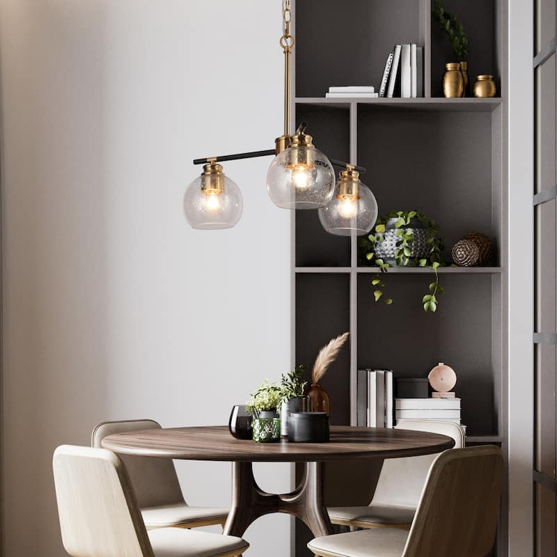 Modern 5-Light Black Gold Chandelier Seeded Glass Pendant Lights for Dining Room