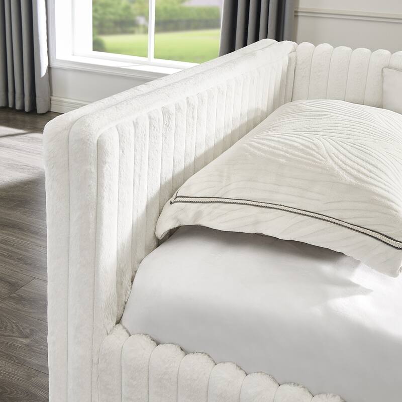 Striped Corduroy Fabric Twin Size Daybed Upholstered Bed