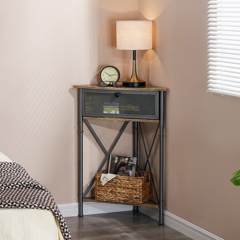 VECELO Modern Side Table Corner Tables with 3-Tier Storage Shelves