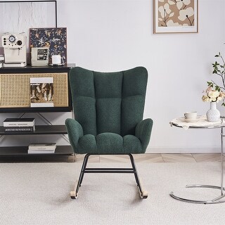 Solid Wood Legs Rocking Chair Nursery with Teddy Fabric Upholstered ...