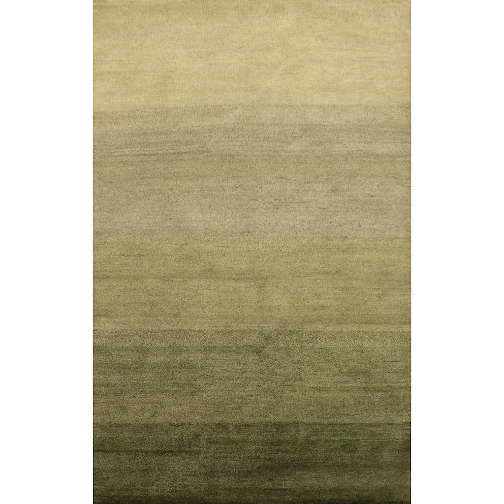 Hand Knotted Oriental 100% Wool Carpet Modern Stripe Green Gabbeh Area Rug - 8' 0'' X 5' 7''