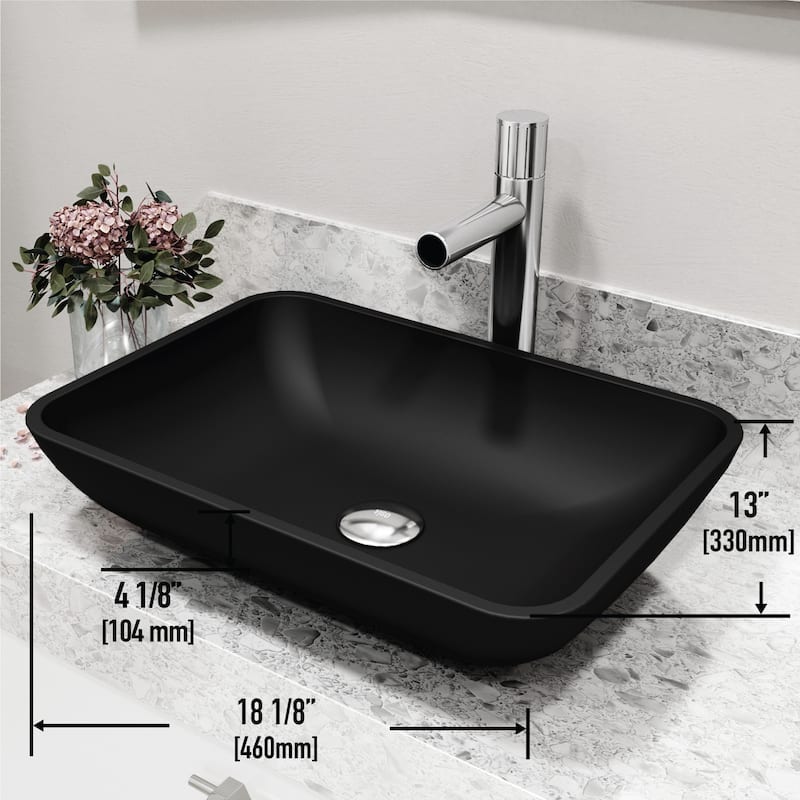 VIGO Sottile 18"L x 13"W Glass Vessel Sink and Ashford 11"H Faucet Set