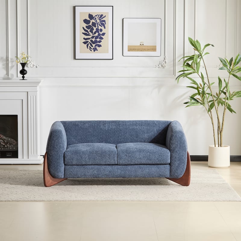 Alma Upholstered Boucle Loveseat by Christopher Knight Home - Navy Blue